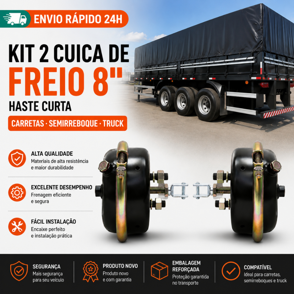 Kit 2 Cuica Freio 8' Haste Curta Carretas Semirreboque Truck