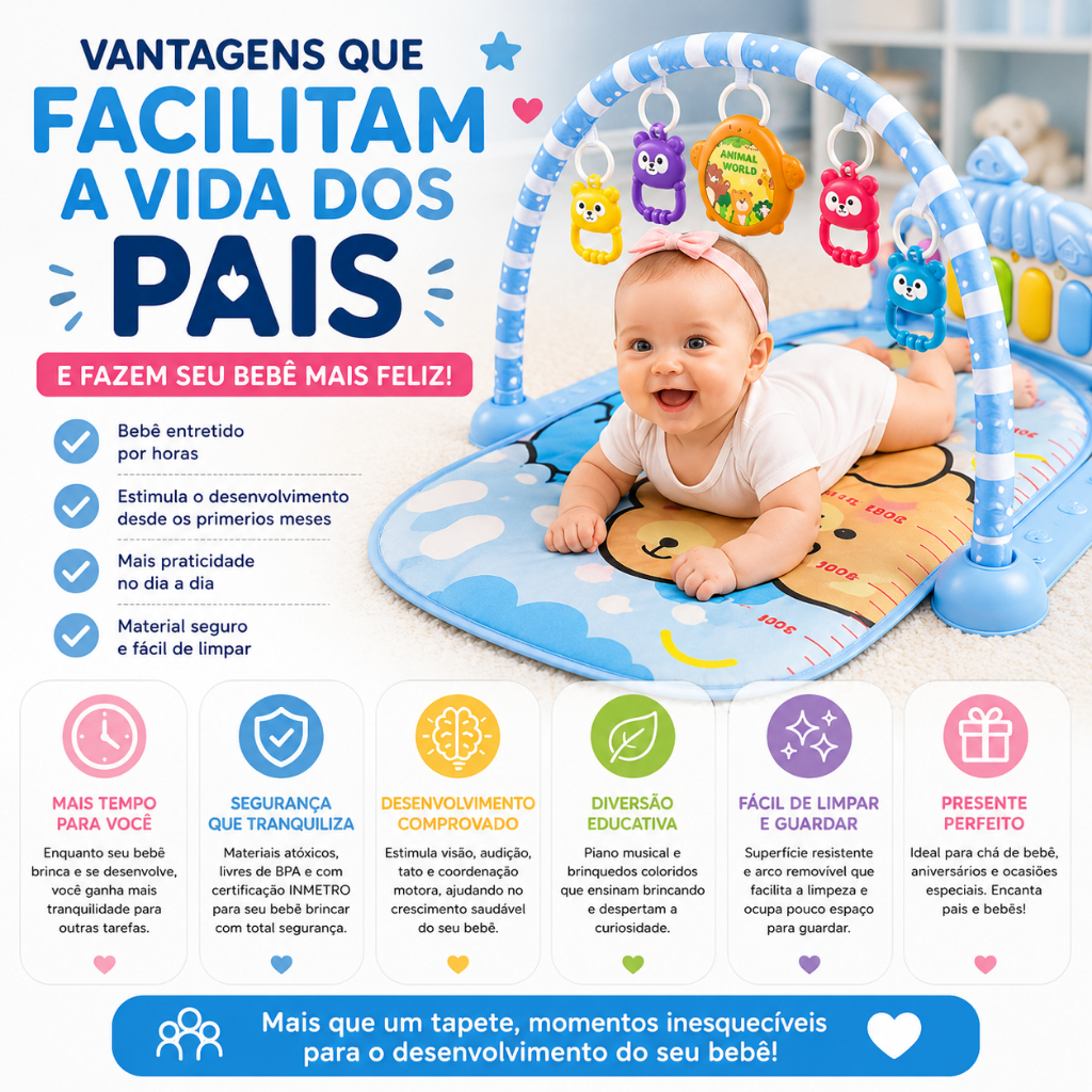 Tapete Bebê Educativo Musical Interativo Piano Atividades Desenvolvimento