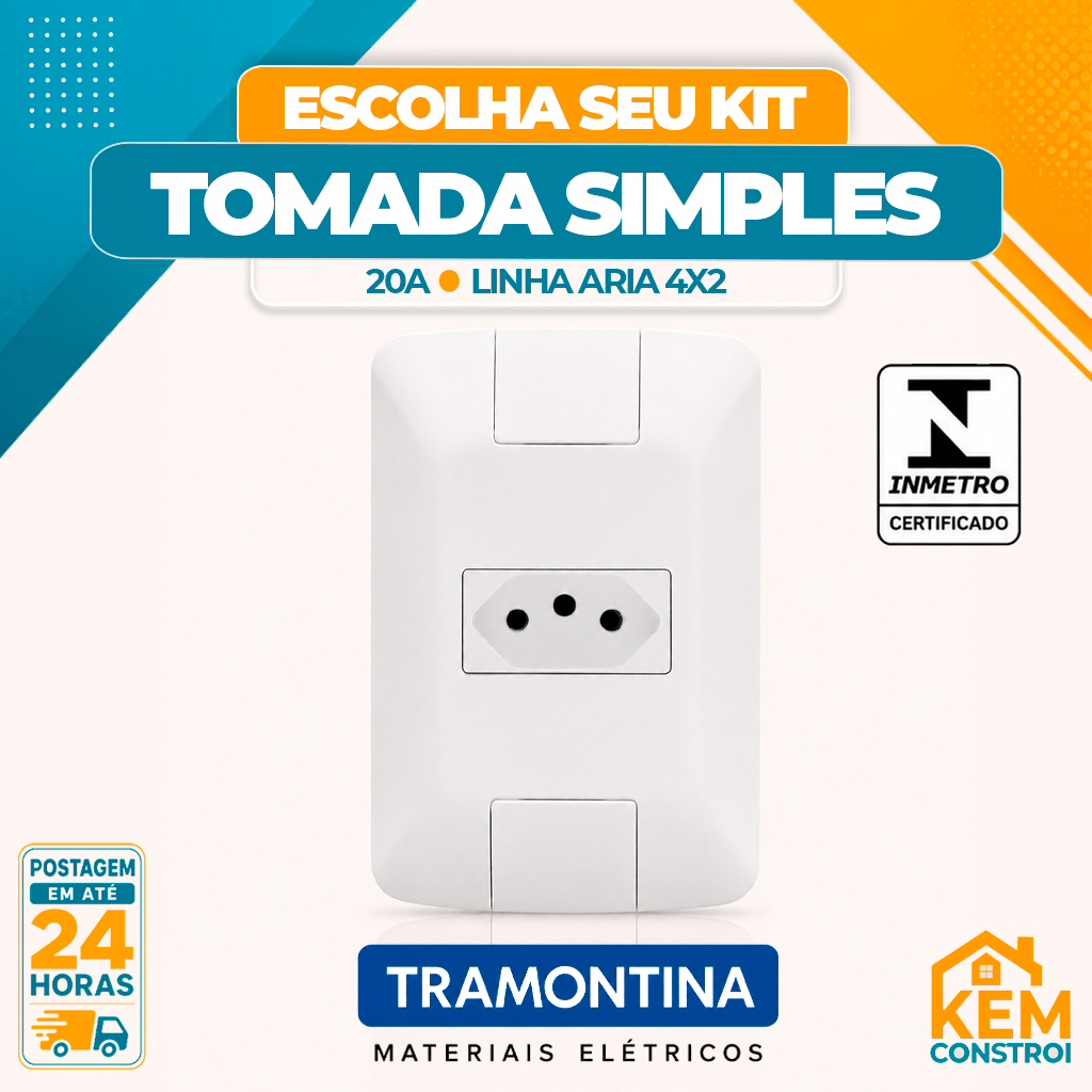 Kit Tomada 20A Tramontina 4x2 Linha Aria (Pino Grosso) 20 Amperes