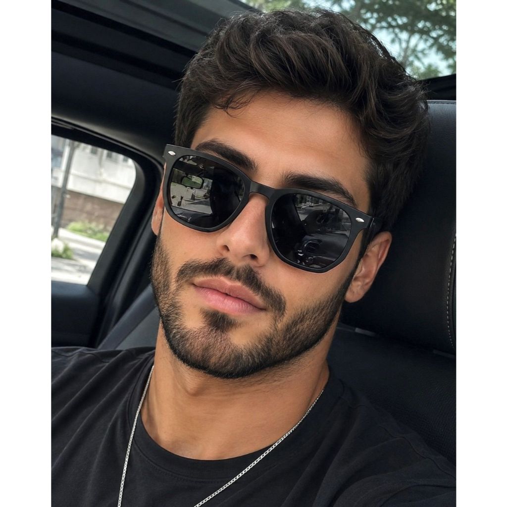 Óculos de Sol Masculino Preto Fosco Estilo Quadrado Moderno