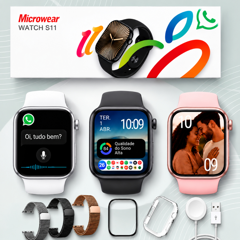 Relógio Smartwatch 11 Série 11 Tela AMOLED 2,02" HD com GPS, Monitor de Saúde e Funções De Esportes 46mm