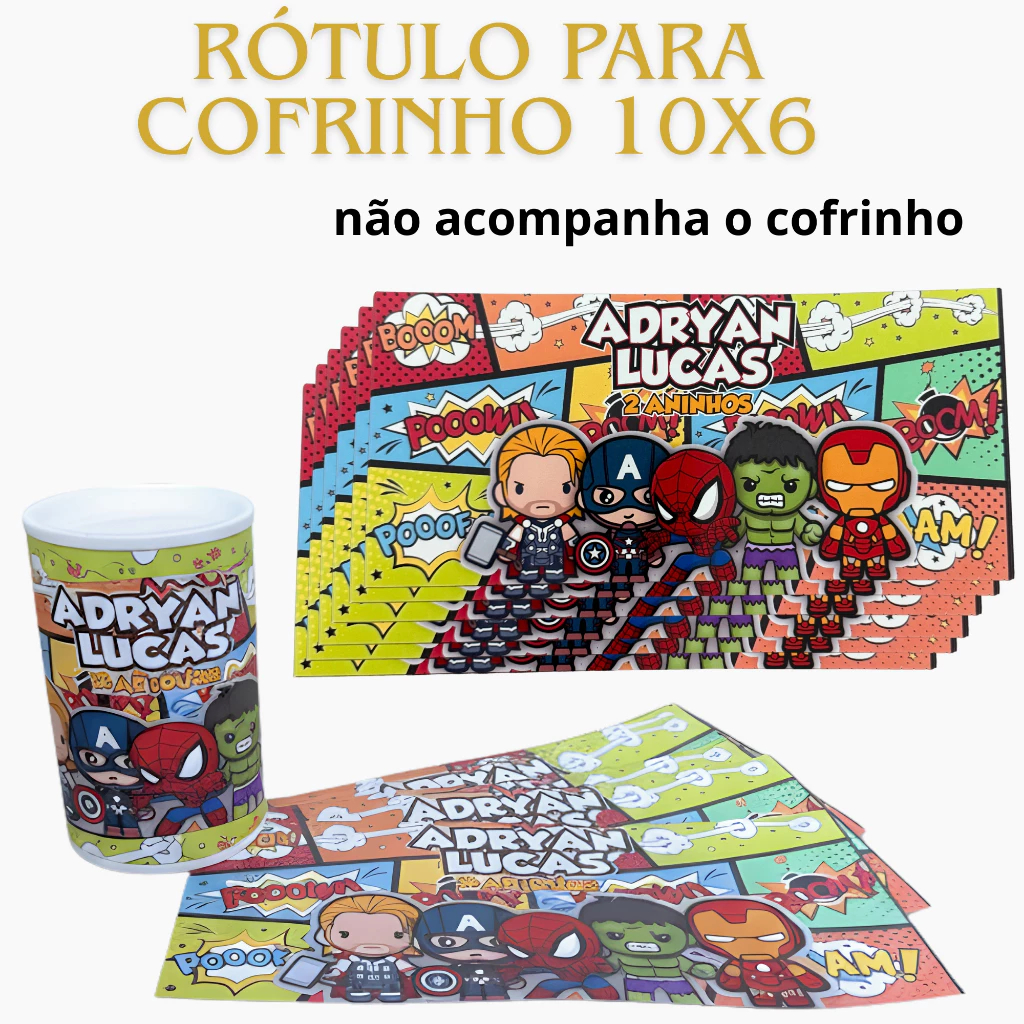 Rótulo adesivo para Cofrinho Personalizado Lembrancinhas Infantil, Aniversário, Brinde Qualquer Tema, Nome ou Arte.