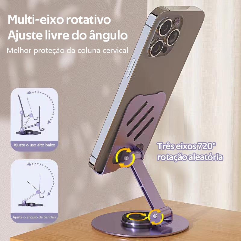 Suporte Alumínio de Mesa Base Rotatória Ajustável 360º Para Smartphones e Tablets -V8