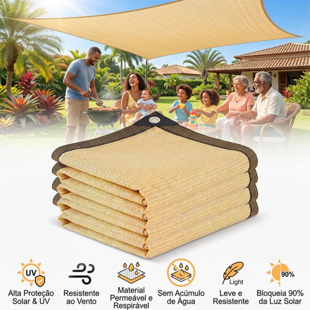Tela Sombrite 90% Proteção UV HDPE Reforçada com Ilhós Metálicos Cobertura para Garagem Jardim e Piscina