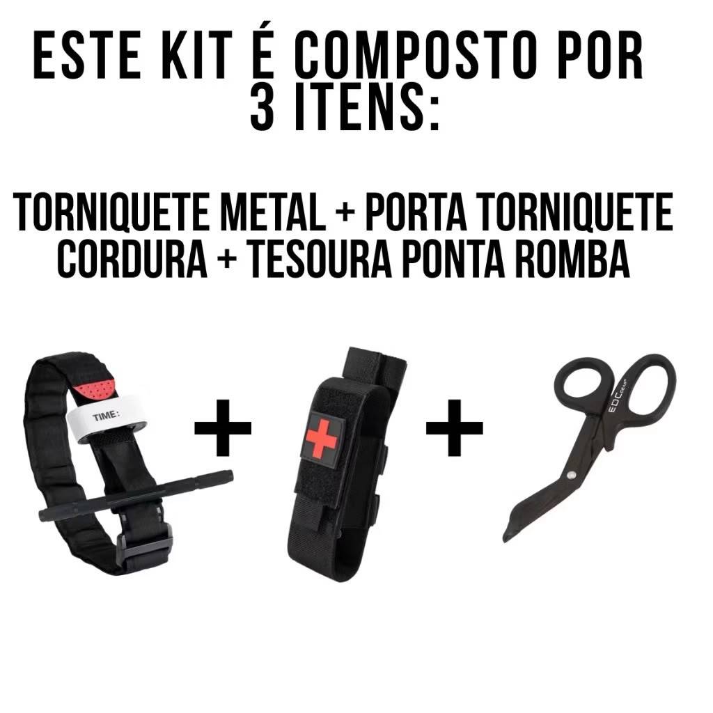 Kit APH Completo Torniquete Tático 95cm Haste Metal +Porta Torniquete Modular +Tesoura Ponta Romba