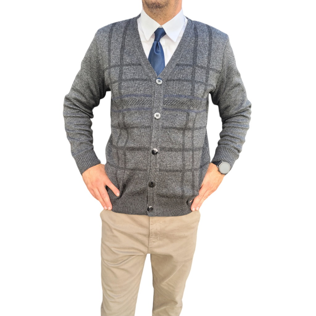 Casaco Cardigan blusa aberta com botão em lã - jacquard malha cdg004
