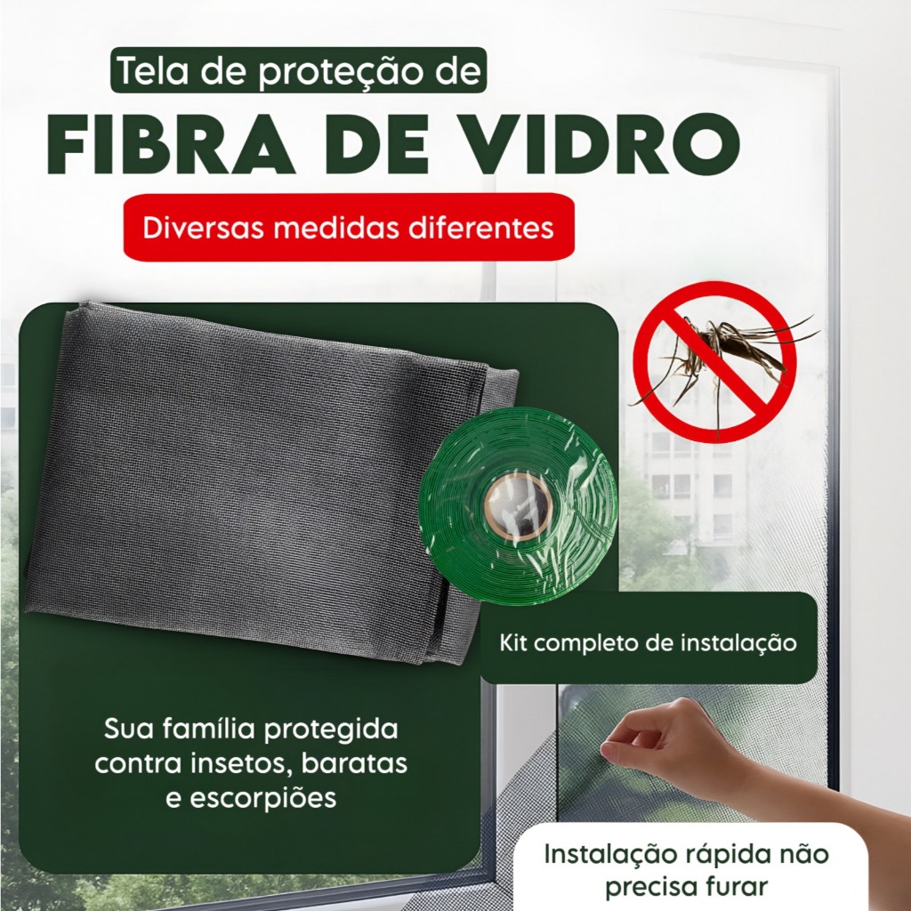 [Pedidos Personalizados] Tela Mosquiteira em Fibra de Vidro  Para Janelas com Fecho de Contato