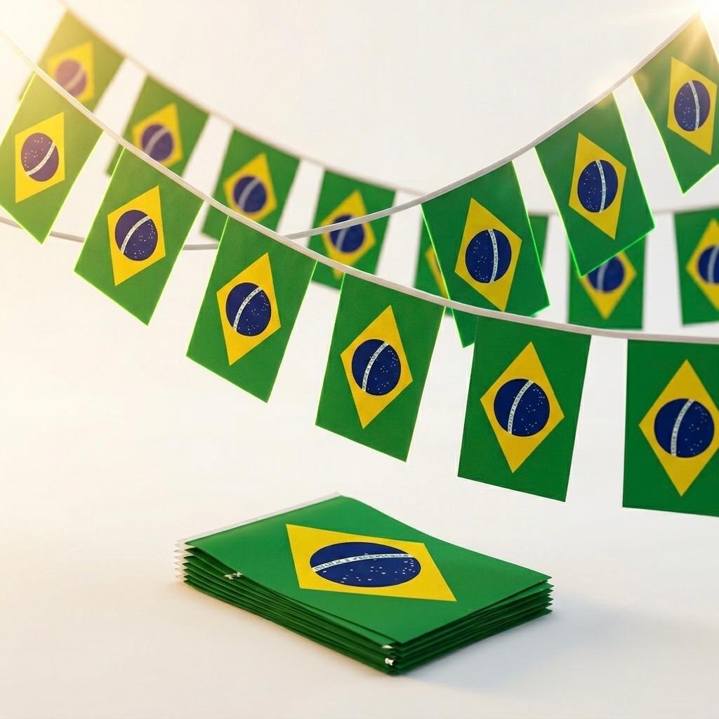 Varal Bandeirinhas Brasil Torcida 10m Copa Mundo Resistente de Pano Tecido Premium