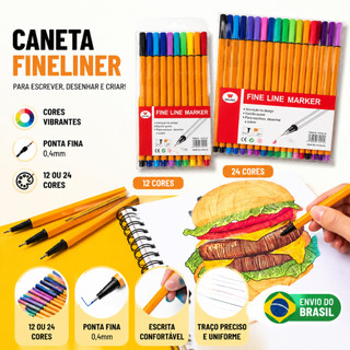 12 /24 Canetas Coloridas Fine Line Ponta Fina 0.4 mm Fineliner