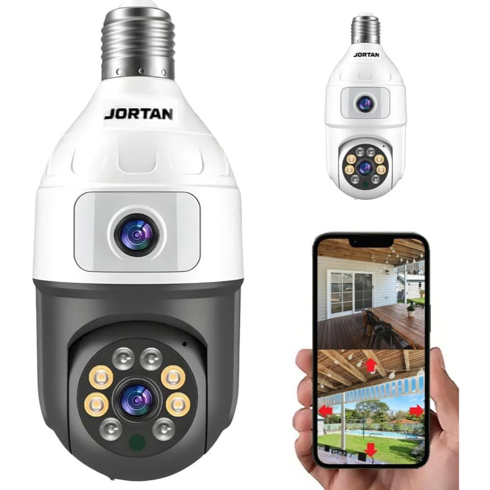 Câmera Segurança Wifi Dupla Lentes Lâmpada Visão Noturna 360 App Icsee Microfone Alto Falante