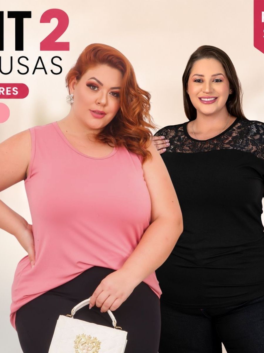2 Peças Plus Size 1 Regata Feminina Plus Size Fitness Para Academia Treino Trabalho + 1 Blusa Renda