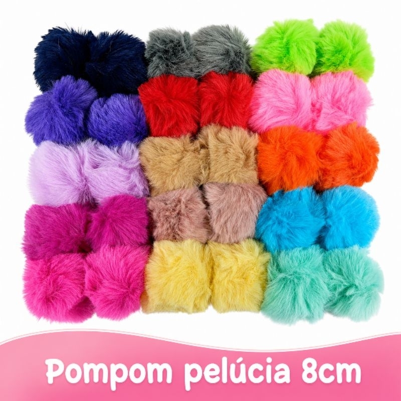 Pompom de 8 cm pelúcia/Pacote com 10 pçs.