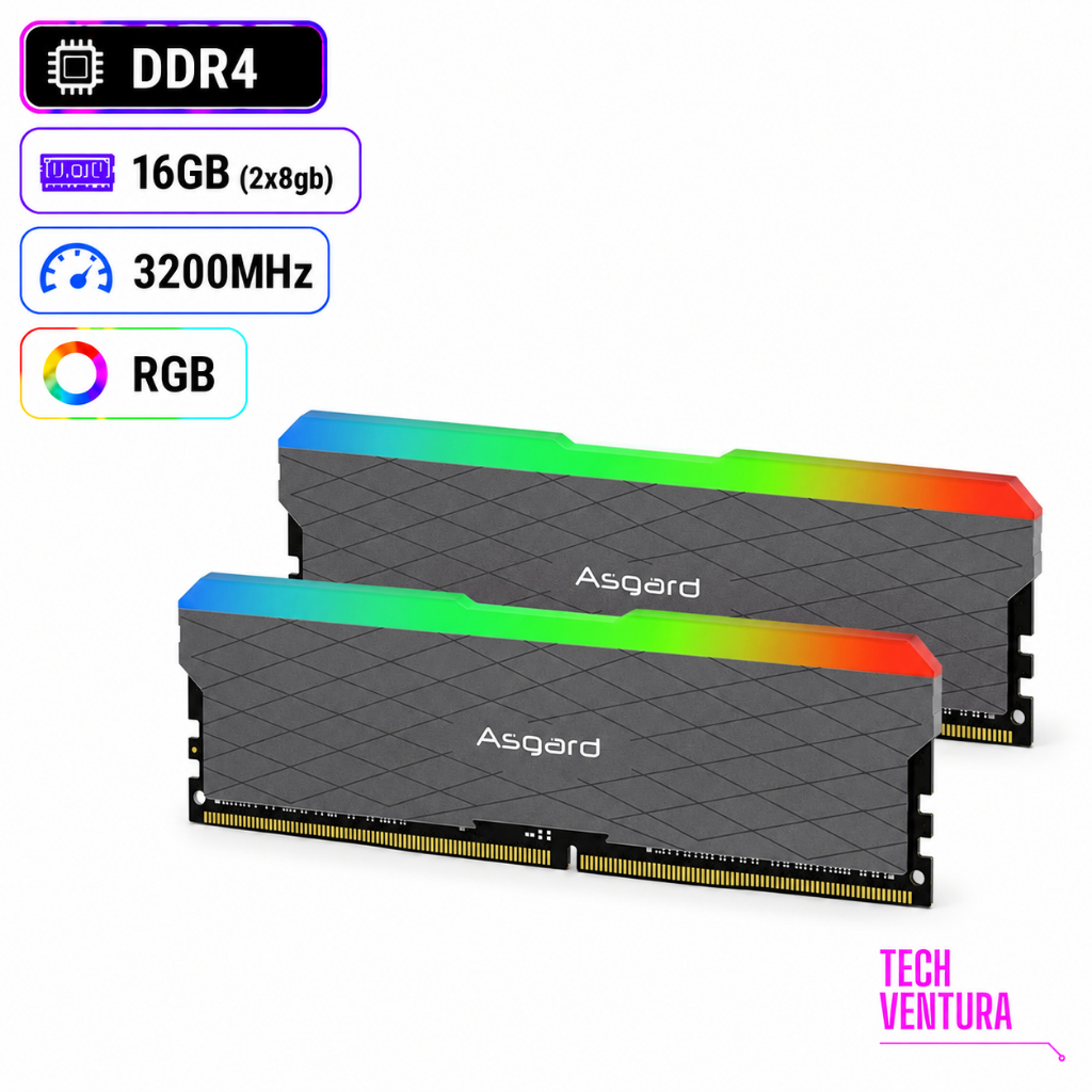 Kit Memória RAM Asgard Loki W2 DDR4 16GB 2x8GB 3200MHz CL18 RGB Preta Nova