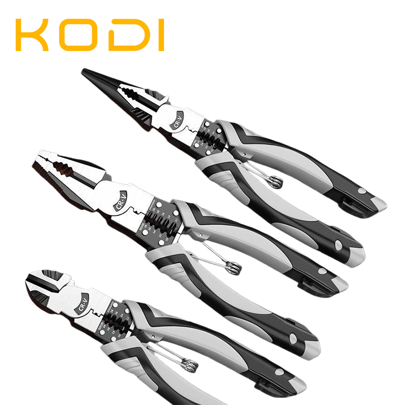 Kit 3 Alicates Profissionais Cr-V Eletricista Corte Descascar e Crimpar Fios Ferramentas -F18