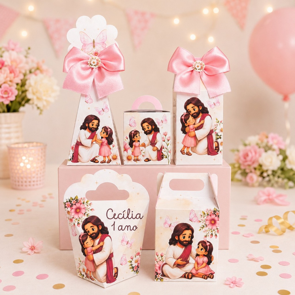 Kit Caixinhas Personalizadas PEGUE E MONTE Meu Jardim com Jesus Caixas para Lembrancinhas de Aniversário