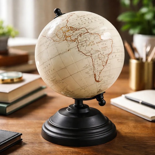 Globo Terrestre Geográfico Giratório Base Metal Preta 20,5 cm Mapa Mundi