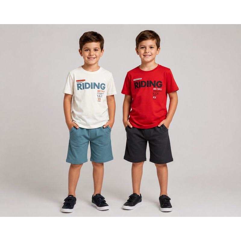 Conjunto Verâo Brandili Menino Infantil Confortavel Caimento Leve Macio Promoção Dia a Dia