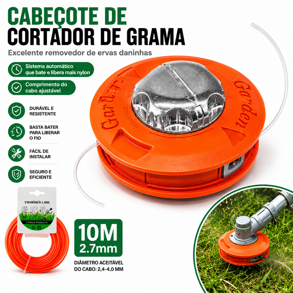 Carretel Automático Roçadeira  - Carga Fácil com Fio 1m Profissional