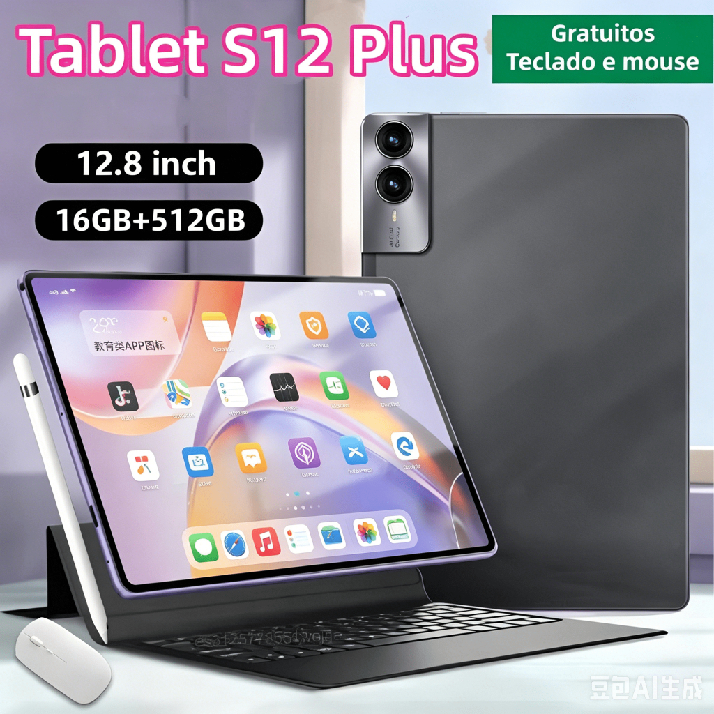 【Teclado e mouse gratuitos】Tablet  S12 Plus 12,8 polegadas 10000mAh 16GB+512GB Android 5G Gaming Tablet - Promoção