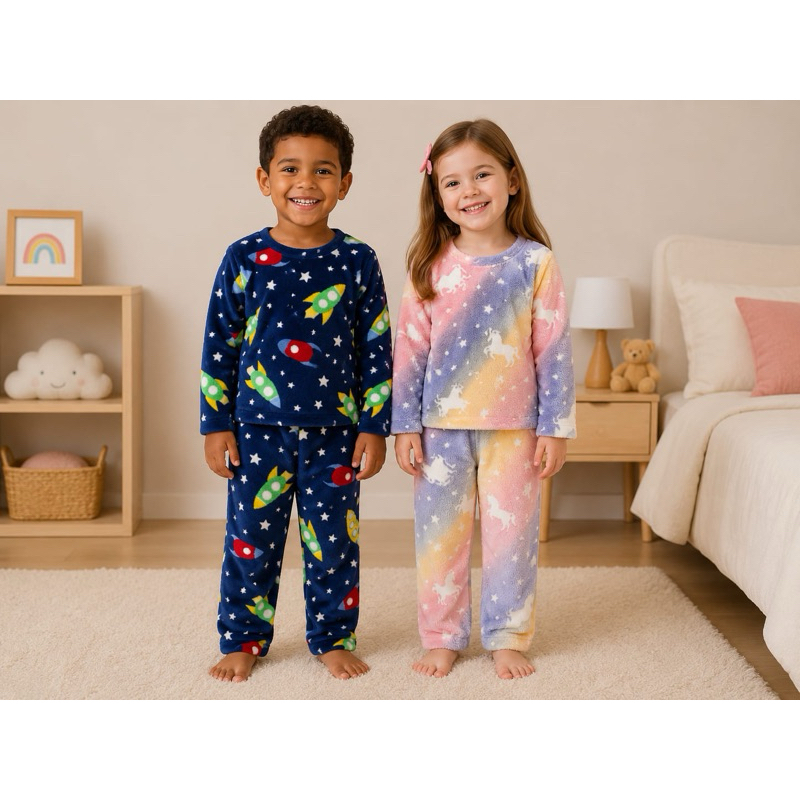 Conjunto Pijama Infantil Soft Inverno Menino e Menina Quentinho Confortável Pijama de Plush