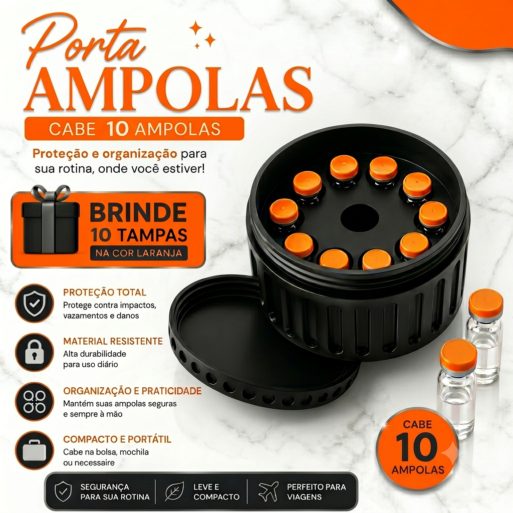 Organizador 10 Frascos Peptídeos 3ml Pote Rosca Dupla + 10 Tampas de Brinde