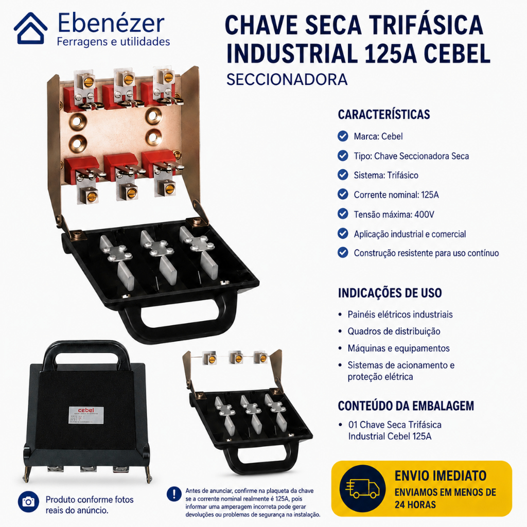 Chave Seca trifásica industrial 125a Cebel seccionada