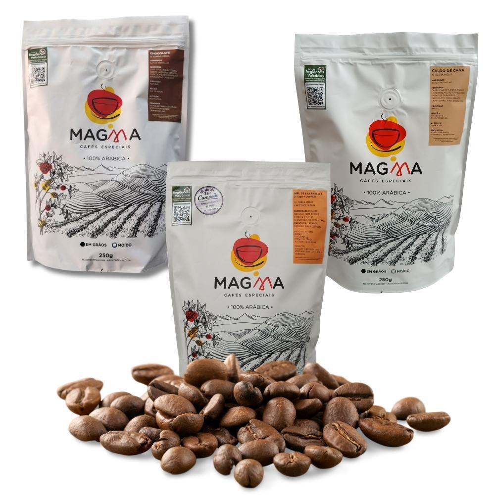 Kit com 3 Cafés Especiais Grãos Torra Média Recente 3 Cafés de 250g cada Arábica Sul de Minas Gerais