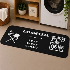 Tapete Passadeira Decorativa para Lavanderia Antiderrapante 40x120cm Lavar Passar e Amar