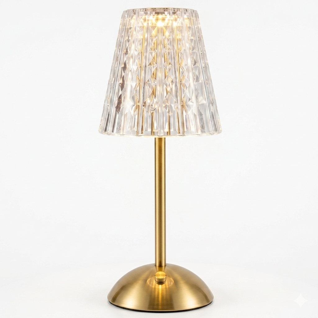 Abajur LED Dourado Sem Fio Touch 3 Tons Recarregável USB-C Luminária Mesa Solena Clássico e Moderno