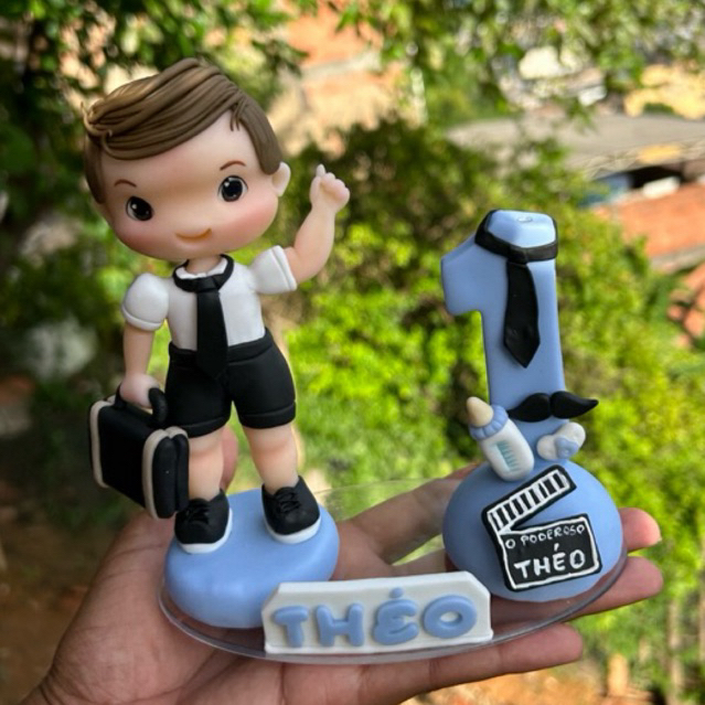 Vela Aniversário Infantil Personalizada Topo de Bolo Biscuit Poderoso Chefinho