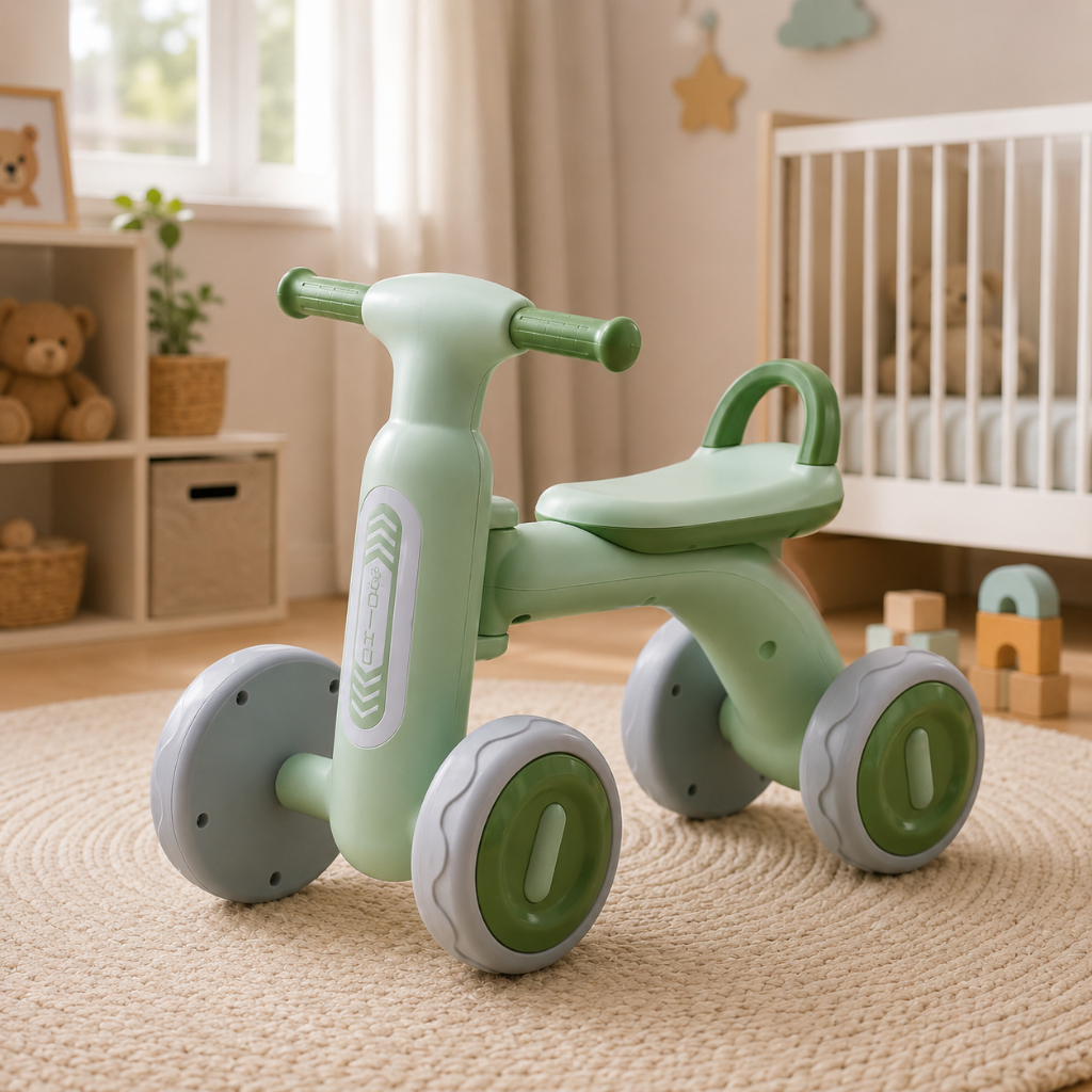 Bicicleta de Equilíbrio Andador Sem Pedal 4 Rodas Brinquedo Infantil Criança Bebê com Luz Bike