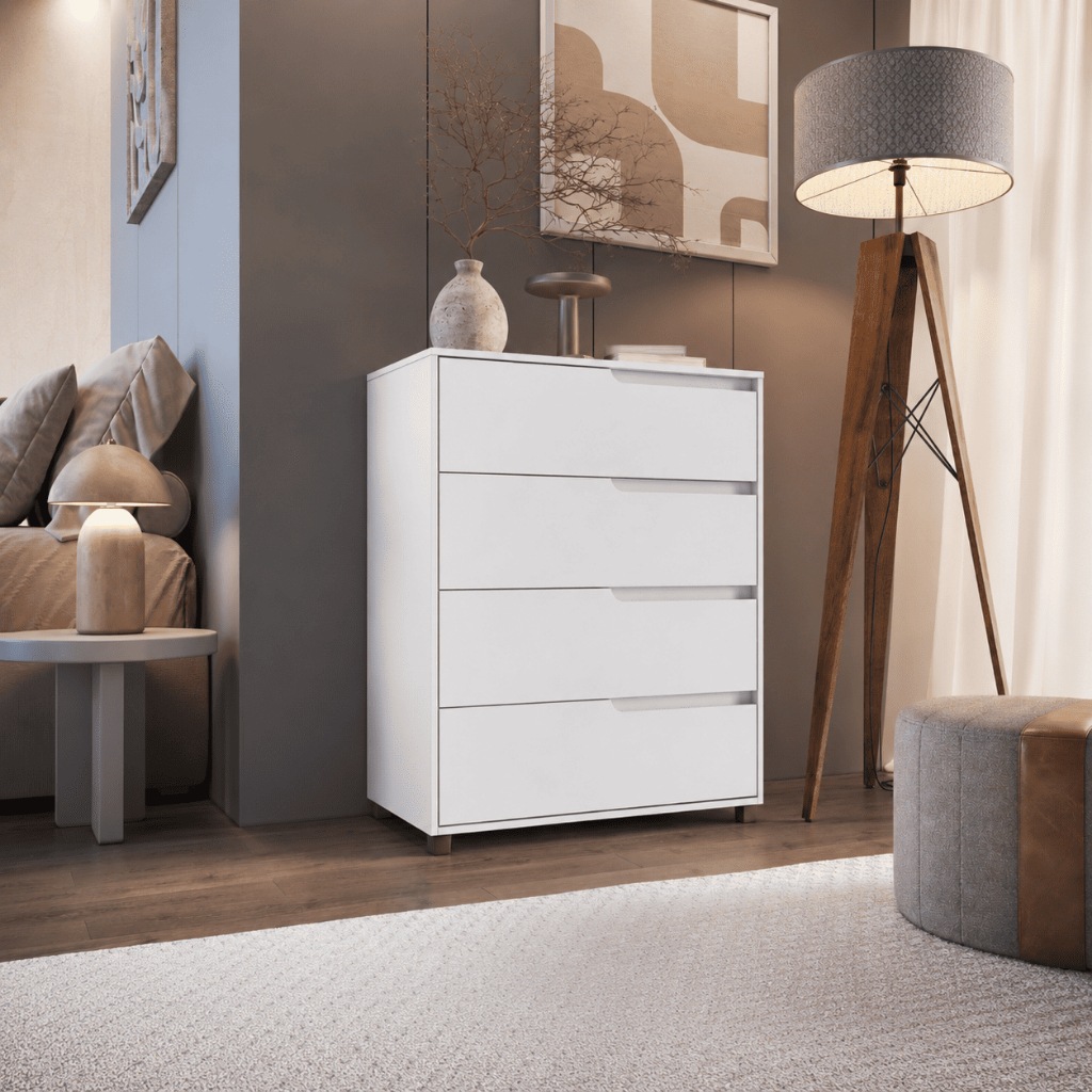 Cômoda 4 Gavetas 104x80 Cm Viena Branco 100% MDF Puxador Embutido Casamia