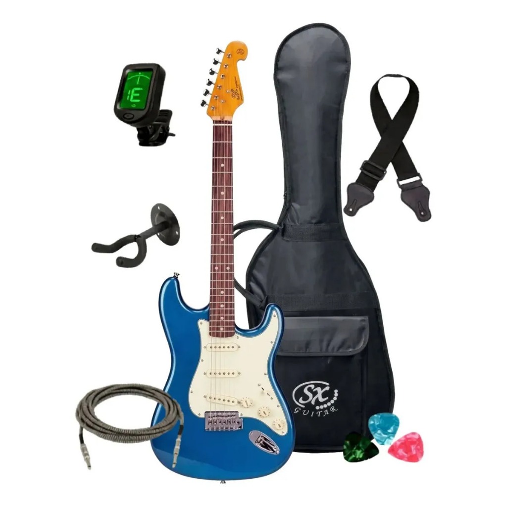 Kit Iniciante Completo Guitarra Strato Sx Vintage Series Lpb