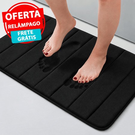 KIT 2 Tapete De Banheiro Preto Antiderrapante Super Absorvente Macio Toque Suave Luxo 40x60cm