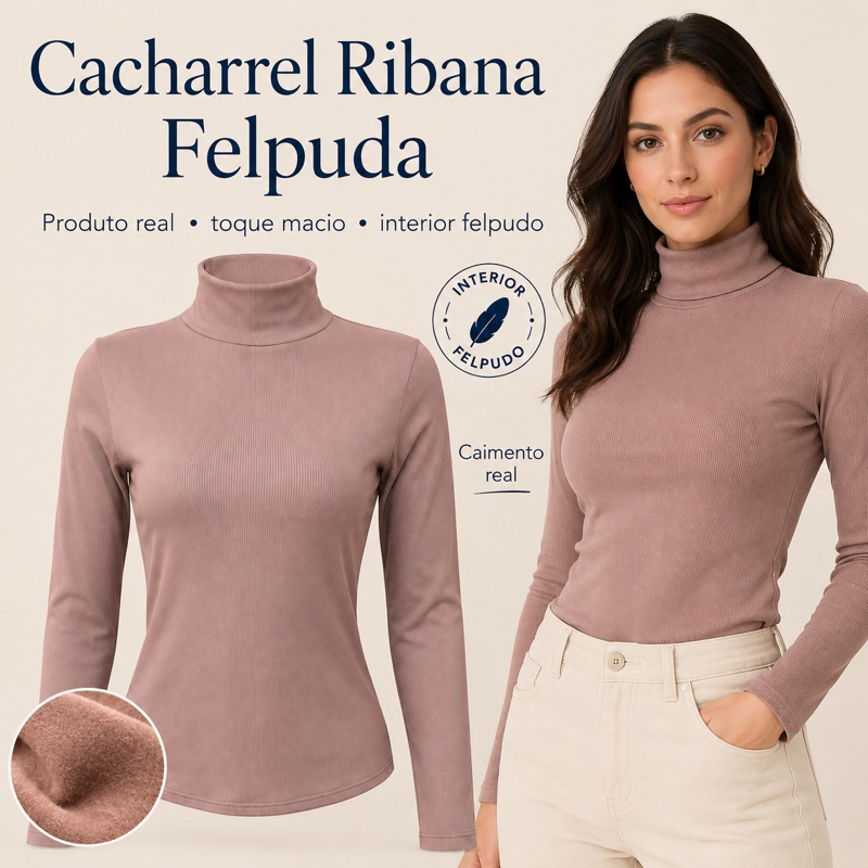 Blusa Cacharrel Ribana Felpuda Gola Alta Segunda Pele Manga Longa Inverno