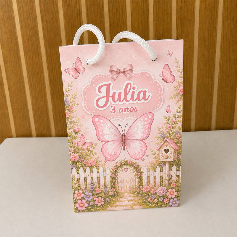 Kit Sacolinha 10|15|20 Personalizada Jardim rosa Kit Festa 10x15cm | Lembrancinha, Embalagem, Kit Presente com Alça