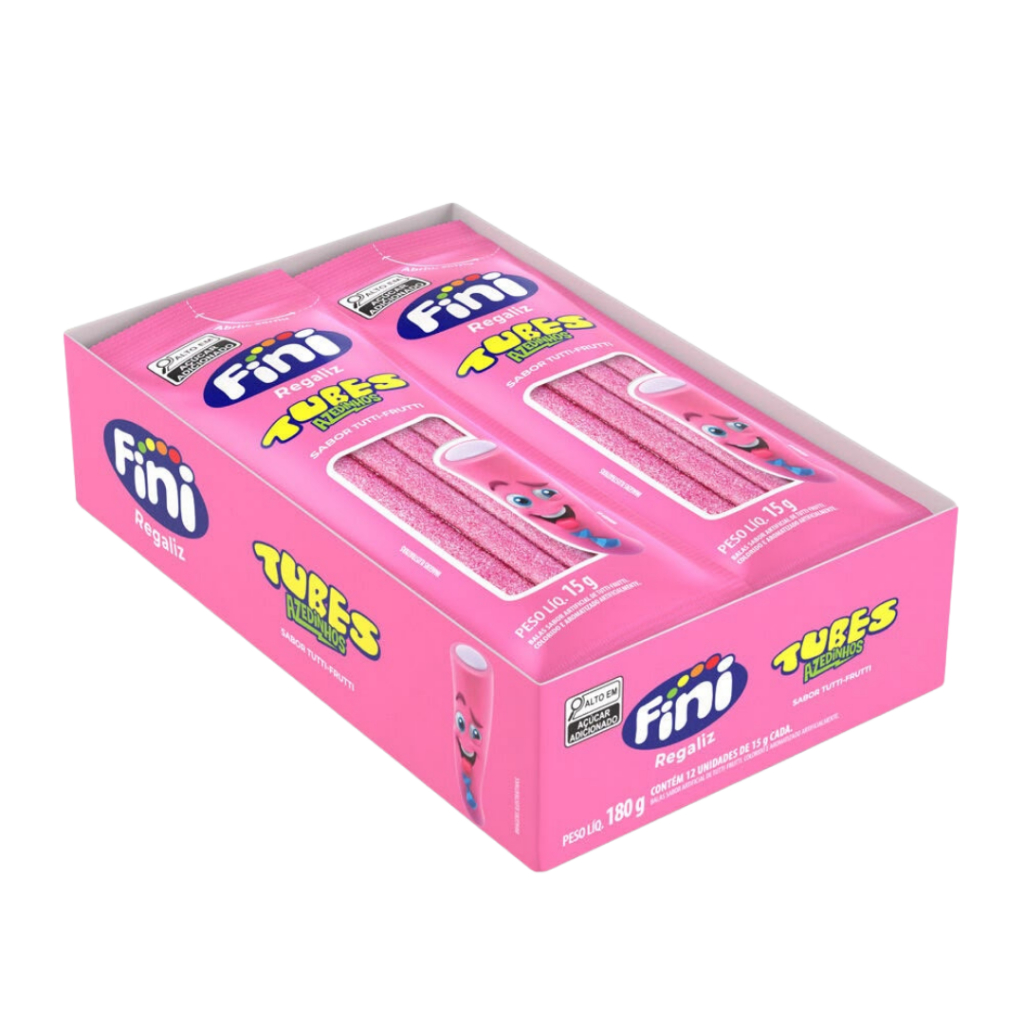 Bala Fini Tubes Azedinhos Tutti Frutti 12 Unidades 15g Doces Gelatina Original