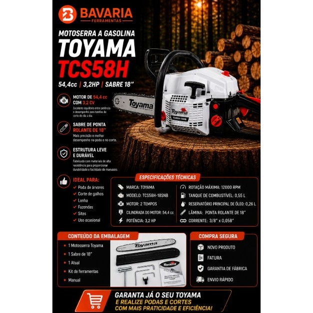 Motosserra Toyama TCS58H 54,4cc 3,2HP Sabre 18 Gasolina · foto 2