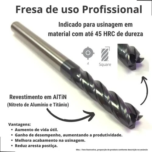 Fresa De Topo 1/4 em Metal Duro 4 Cortes 45HRC Alta Dureza (6,35mm) Fresa Para Usinagem em Geral 1/4