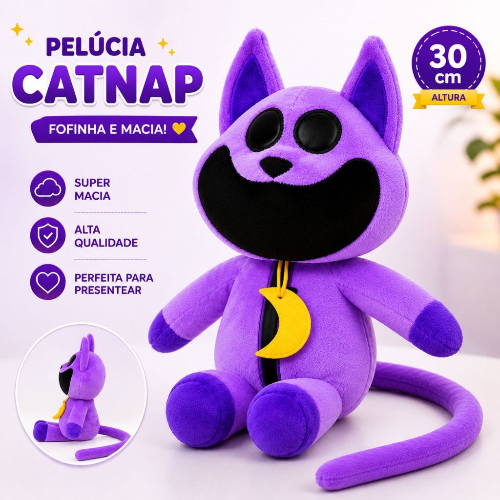 Boneco Pelúcia Gato Catnap Poppy Playtime 3 Jogo Fofo Roxo