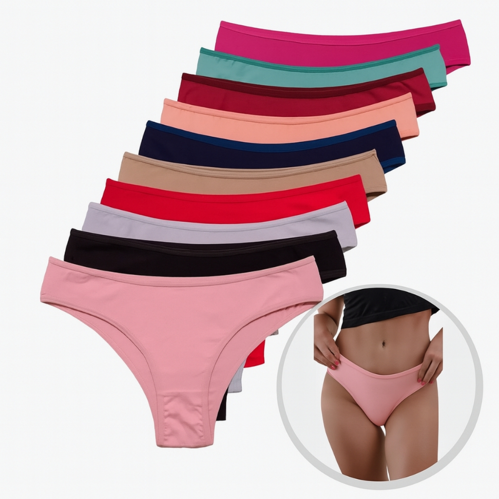 Kit 10 Calcinha Feminina 100% Algodão Básica Lisa Tanga Microfibra Confortável