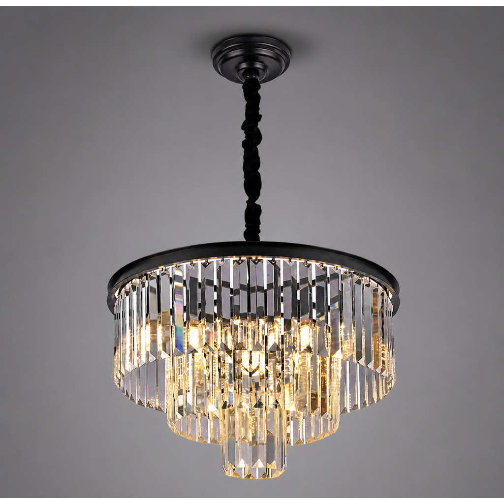 Lustre Pendente De Cristal Imperial Preto 6xE14