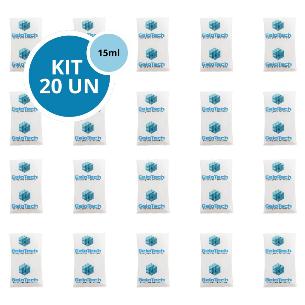 Kit 20 Bolsa Gelo Gel Artificial Reutilizável Flexível 15g Gelox Gelotech Azul Medicamento