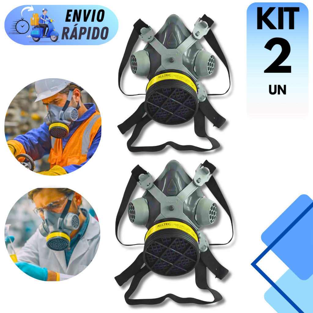 2 OU 1 MÁSCARA RESPIRADOR ALLTEC 2001 VO+GA PARA RESINAS PINTURAS FUNILARIA GASES POEIRA VAPORES