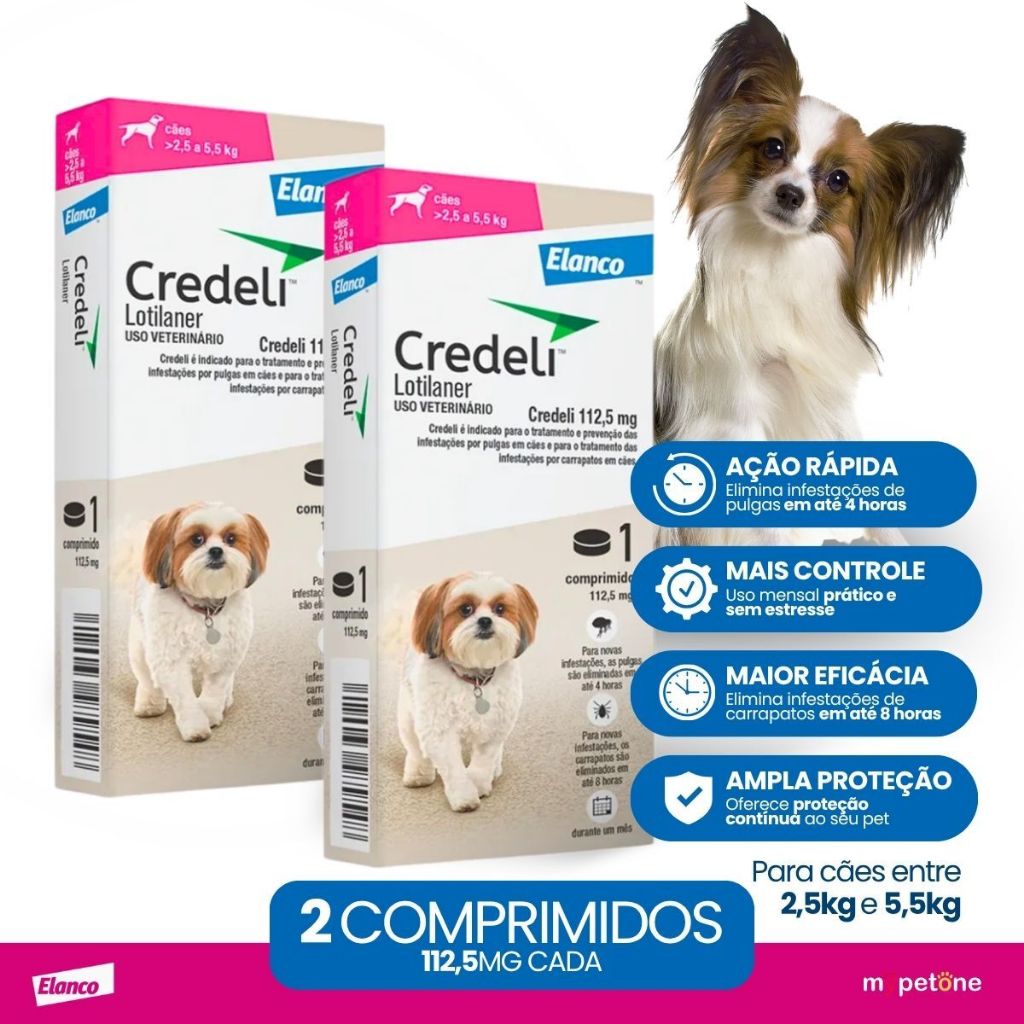 Kit 2 Credeli Elanco 112,5 mg para Cães de 2,5 a 5,5 Kg - 1 Comprimido
