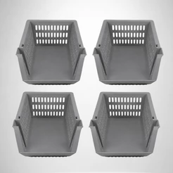 Kit 4 Cesto Caixa Bin Organizador Empalhável Expositor Cinza Cozinha Garagem Oficina Banheiro