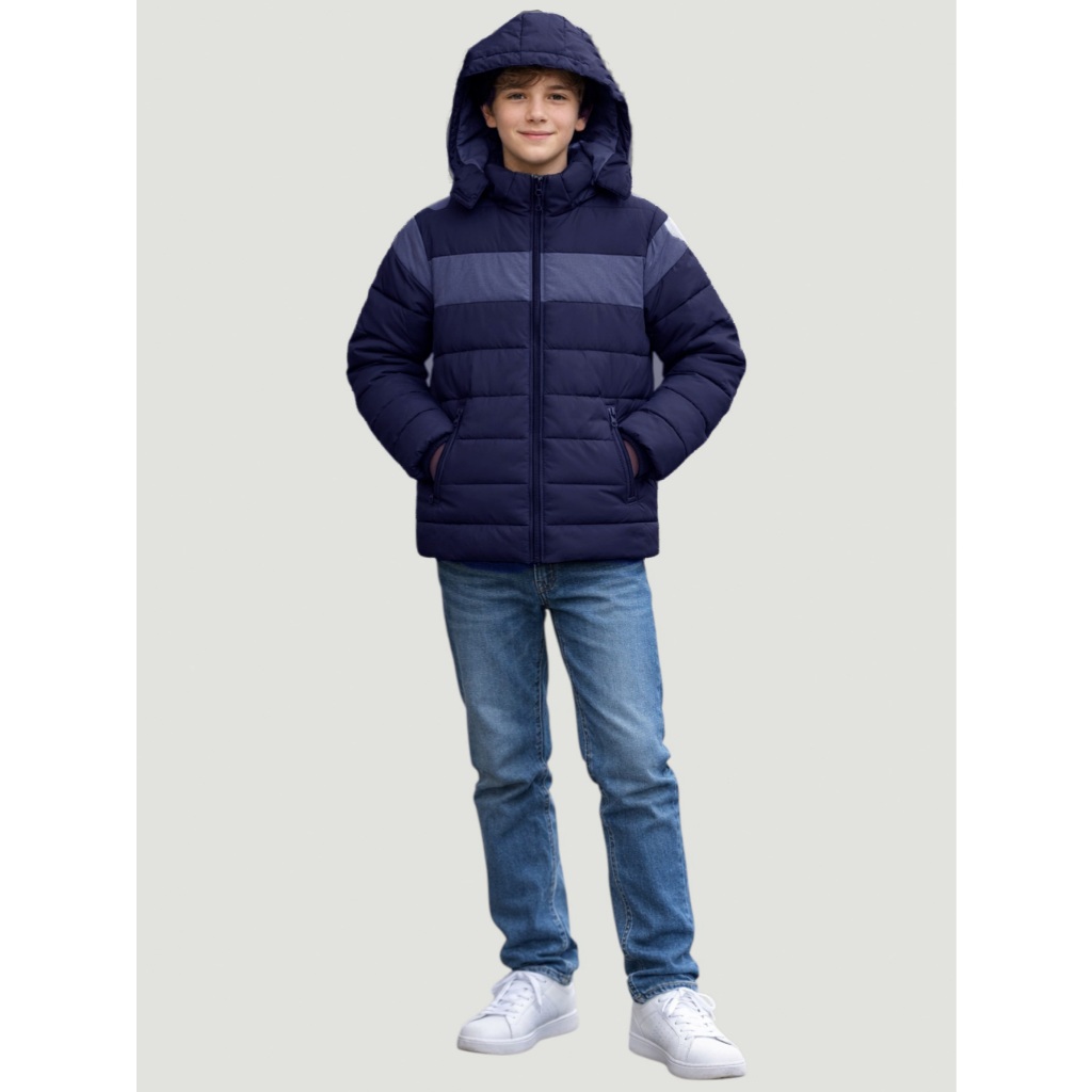 Jaqueta Puffer Infantil/Juvenil Inverno Unissex | Casaco Quentinho com Capuz Removível e Zíper | Moda Tendência