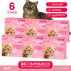 Kit 6 Vermífugo Chemitec Chemital para Gatos - 4 Comprimidos