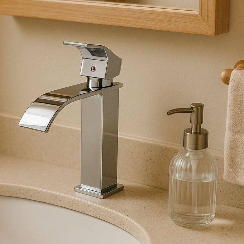 Torneira Banheiro Lavabo Monocomando Quadrada Cascata Luxo