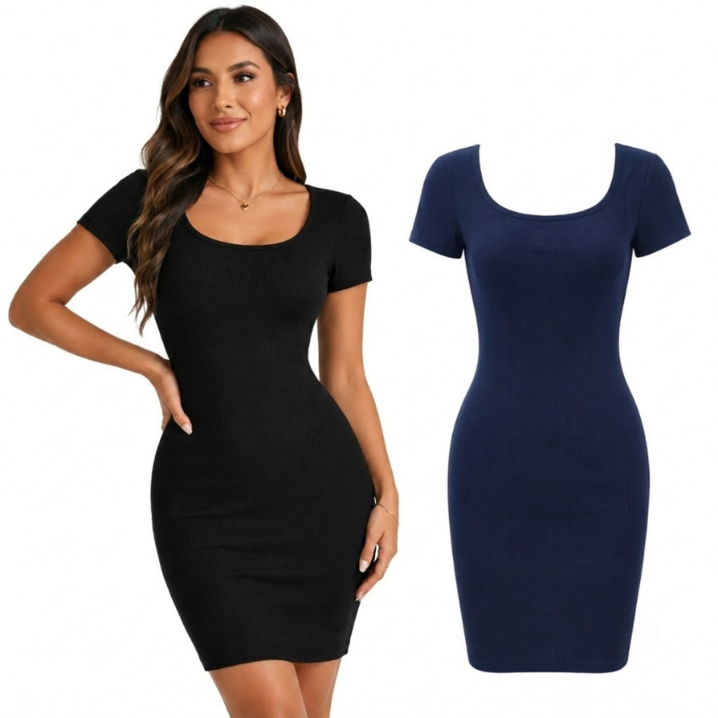 Kit 2 Vestidos Tubinho Midi Canelado Feminino Justo Evangélica Culto Praça Jantar Festa Balada